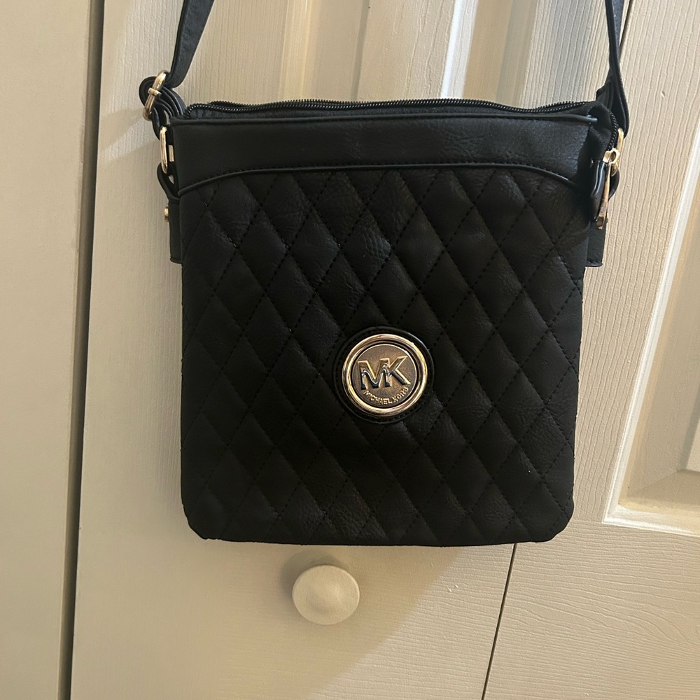 Michael Kors Black Quilted Crossbody Bag with Gold Accents
